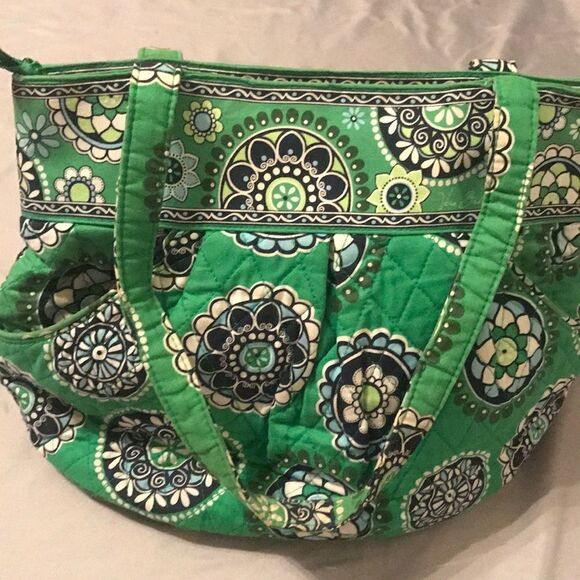 Vera Bradley Green Handbag w Side Pockets - Picture 2 of 8
